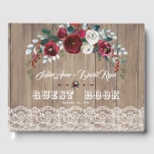 Burgundy Blush Flowers Lace Wood Weddenschap Gastenboek (Voorkant)