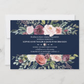 Burgundy Blush Flowers Navy Blue Wedding Kaart (Voorkant)