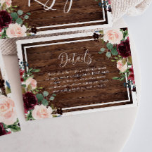 Burgundy & Blush Flowers Rustic Wood Weddenschap