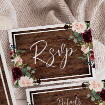Burgundy & Blush Flowers Rustic Wood Weddenschap