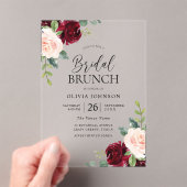 Burgundy & Blush Flowers Vrijgezellenfeest Brunch Acryl Uitnodigingen (Insitu (Draagbaar))