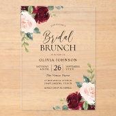 Burgundy & Blush Flowers Vrijgezellenfeest Brunch Acryl Uitnodigingen (Voorkant)