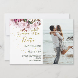 Burgundy Blush Foto Floral Gold Elegant Chic Save The Date
