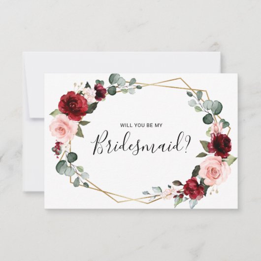 Burgundy Blush Geometric Bridesmaid-voorstelkaart Kaart (Voorkant)