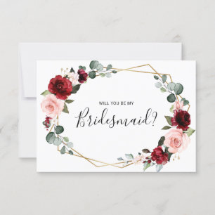 Burgundy Blush Geometric Bridesmaid-voorstelkaart Kaart