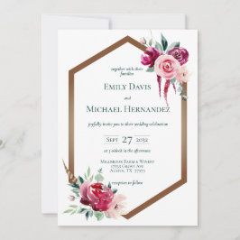 Burgundy & Blush Geometric Gold Boho Invitation Kaart