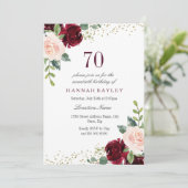 Burgundy Blush Glitter 70th Birthday Party Kaart (Staand voorkant)