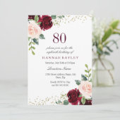 Burgundy Blush Glitter 80th Birthday Party Kaart (Staand voorkant)