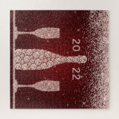 Burgundy Blush Glitter Champagne Toast 2022 Legpuzzel (Horizontaal)