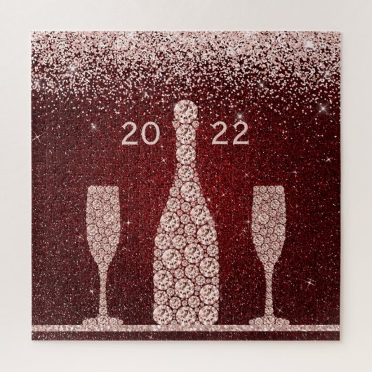 Burgundy Blush Glitter Champagne Toast 2022 Legpuzzel (Verticaal)