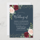 Burgundy Blush Glitter Herfst Autumn Wedding Invit Kaart (Voorkant)