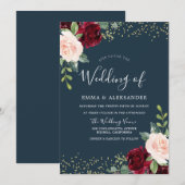 Burgundy Blush Glitter Herfst Autumn Wedding Invit Kaart (Voorkant / Achterkant)