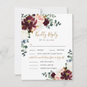 Burgundy Blush Gold 3 Maal Choice Weddenschap RSVP Kaartje (Voorkant)