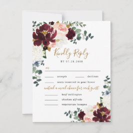 Burgundy Blush Gold 3 Maal Choice Weddenschap RSVP Kaartje