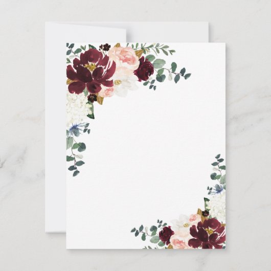 Burgundy Blush Gold 3 Maal Choice Weddenschap RSVP Kaartje (Achterkant)