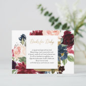 Burgundy blush gold baby shower book request  informatiekaartje (Staand voorkant)