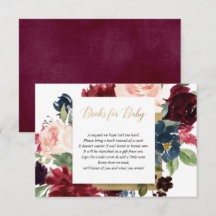 Burgundy blush gold baby shower book request