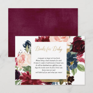 Burgundy blush gold baby shower book request  informatiekaartje