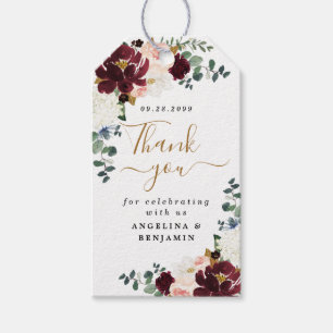 Burgundy Blush Gold Floral Hartelijk dank voor huw Cadeaulabel