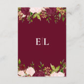 Burgundy Blush Gold Floral Monogram Weddenschap Informatiekaartje (Achterkant)