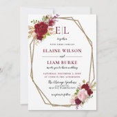 Burgundy Blush Gold Floral Monogram Weddenschap Kaart (Voorkant)