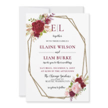 Burgundy Blush Gold Floral Monogram Weddenschap