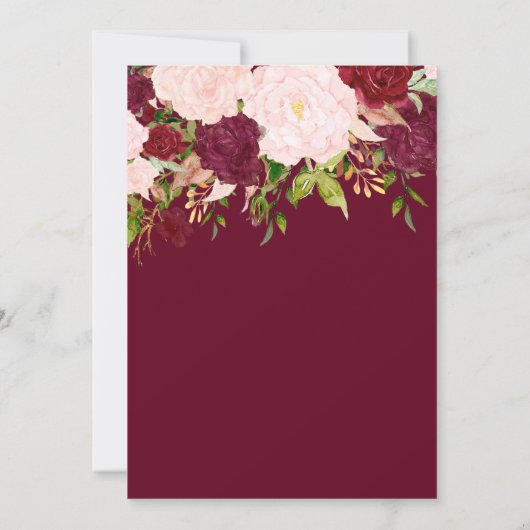 Burgundy Blush Gold Floral Monogram Weddenschap Kaart (Achterkant)