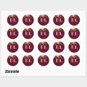 Burgundy Blush Gold Floral Monogram Weddenschap Ronde Sticker (Vel)