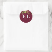 Burgundy Blush Gold Floral Monogram Weddenschap Ronde Sticker (Tas)