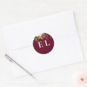 Burgundy Blush Gold Floral Monogram Weddenschap Ronde Sticker (Envelop)