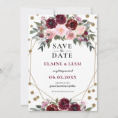 Burgundy Blush Gold Floral Monogram Weddenschap Sa Save The Date (Voorkant)