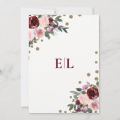 Burgundy Blush Gold Floral Monogram Weddenschap Sa Save The Date (Achterkant)