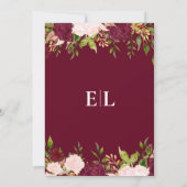 Burgundy Blush Gold Floral Monogram Weddenschap Save The Date (Achterkant)