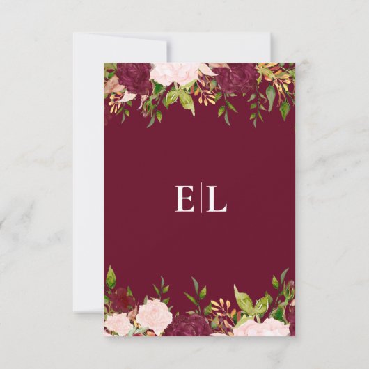 Burgundy Blush Gold Floral Monogram Wedding rsvp (Achterkant)