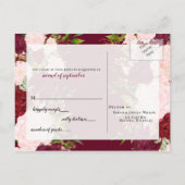 Burgundy Blush Gold Floral Monogram Wedding rsvp Uitnodiging Briefkaart (Achterkant)