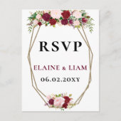 Burgundy Blush Gold Floral Monogram Wedding rsvp Uitnodiging Briefkaart (Voorkant)