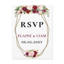 Burgundy Blush Gold Floral Monogram Wedding rsvp