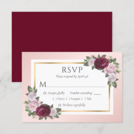 Burgundy Blush Gold Floral Weddenschap RSVP-Kaarte RSVP Kaartje