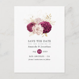 Burgundy Blush & Gold Floral Wedding Save the Date Aankondigingskaart
