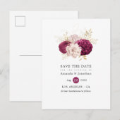 Burgundy Blush & Gold Floral Wedding Save the Date Aankondigingskaart (Voorkant / Achterkant)