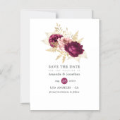 Burgundy Blush & Gold Floral Wedding Save the Date Magnetische Uitnodiging (Voorkant)