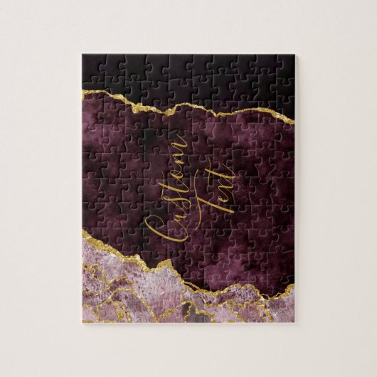 Burgundy Blush Gold Foil Agate Marble Custom Text Legpuzzel (Verticaal)
