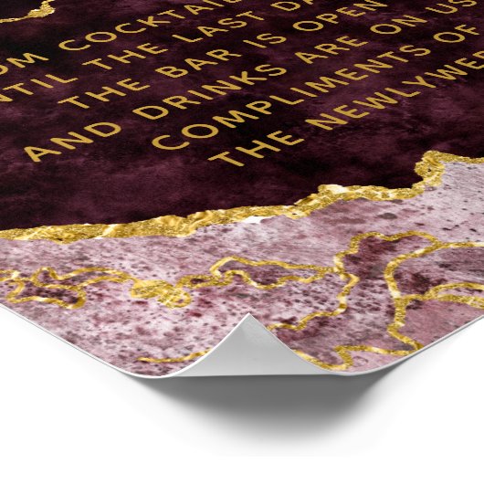 Burgundy Blush Gold Foil Agate Open Bar Teken Poster (Hoek)