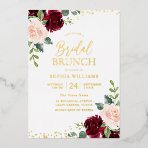 Burgundy & Blush Gold Foil Vrijgezellenfeest Brunc Folie Uitnodiging