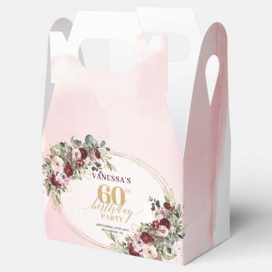 Burgundy Blush Gold Rose 60th Birthday Treat Box Bedankdoosjes (Geopend)