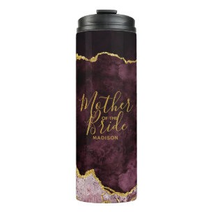 Burgundy Blush Goud Folie Agate Moeder van de Brui Thermosbeker