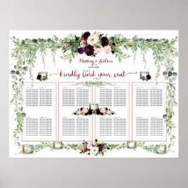 Burgundy Blush Greenery Garland 160 Guest Seating Poster