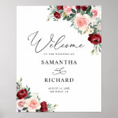 Burgundy Blush Greenery Wedding Welcome Sign Poster (Voorkant)
