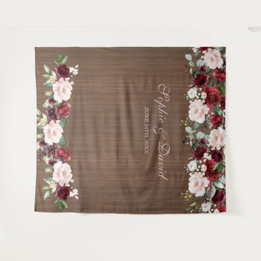 Burgundy Blush Houten Trouwfoto Booth Achtergrond Wandkleed (Voorkant (horizontaal))