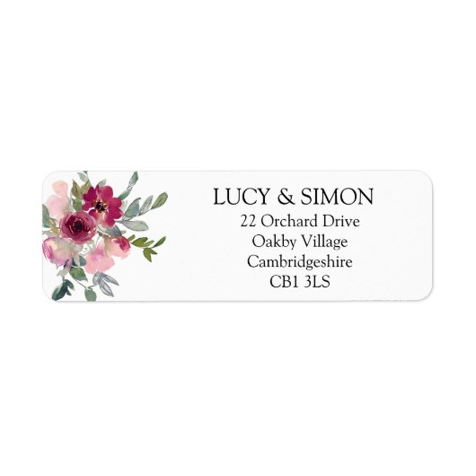 Burgundy & Blush Huwelijk retour Etiket (Voorkant)